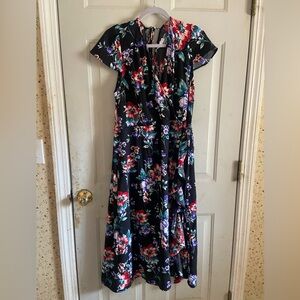Xhilaration Black/Floral faux wrap dress XXL